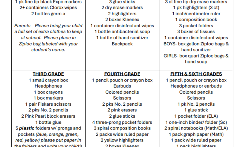Read More - School Supply List K-6